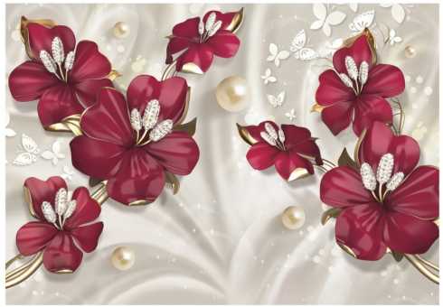 Фотообои 3D Рубиновые цветы 196*278